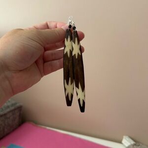 4/$100 tribal brutalist Elegant Brown and Cream Star Earrings 🙋‍♀️
